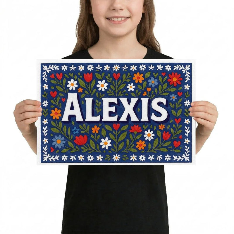 Alexis Name Art - Floral Farmhouse personalized wall print for kids