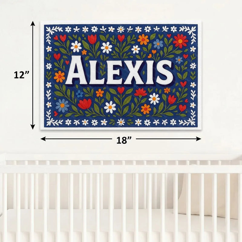 Alexis Name Art - Floral Farmhouse personalized wall print for kids