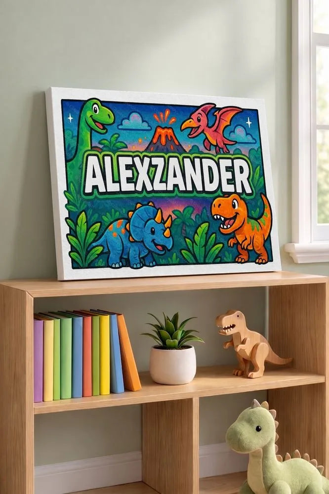 Alexzander Name Art - Dinosaur Adventure personalized wall print for kids