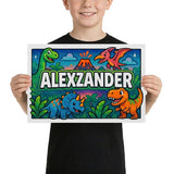 Alexzander Name Art - Dinosaur Adventure personalized wall print for kids