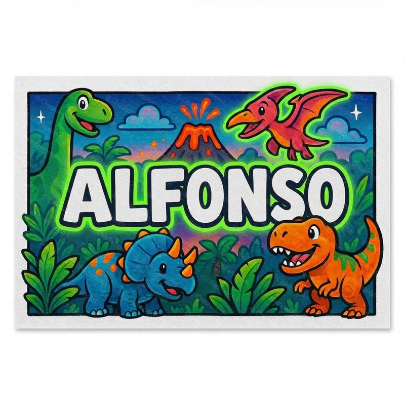 Alfonso Name Art - Dinosaur Adventure personalized wall print for kids