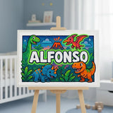 Alfonso Name Art - Dinosaur Adventure personalized wall print for kids