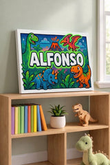 Alfonso Name Art - Dinosaur Adventure personalized wall print for kids