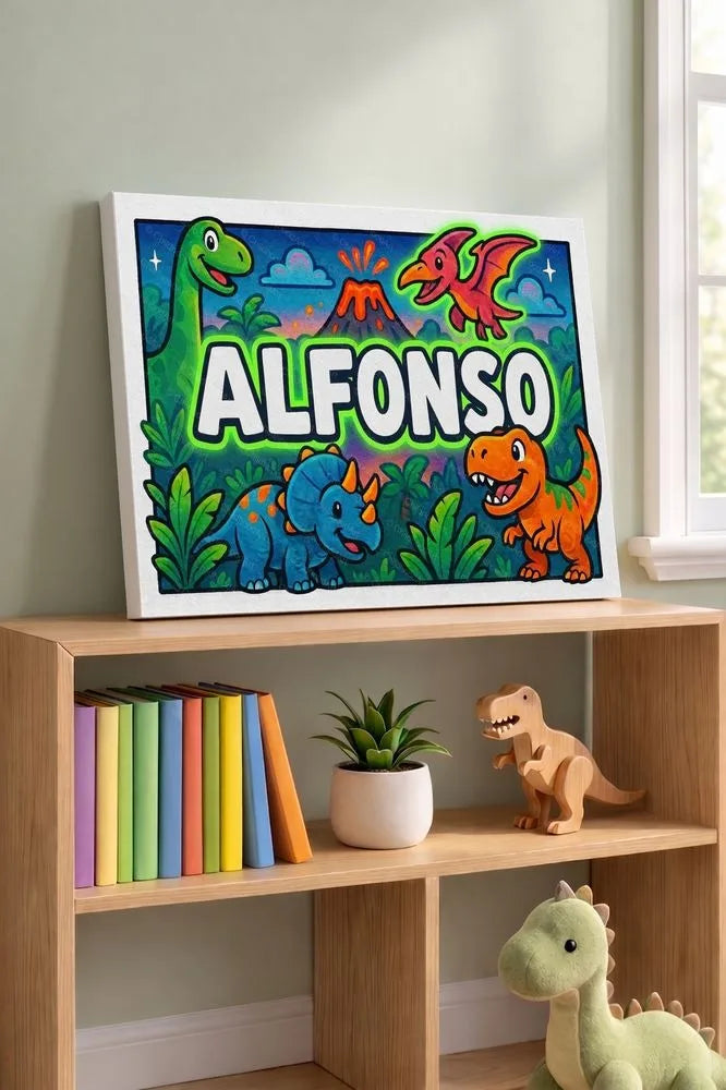 Alfonso Name Art - Dinosaur Adventure personalized wall print for kids
