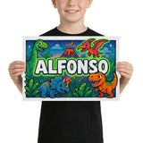 Alfonso Name Art - Dinosaur Adventure personalized wall print for kids
