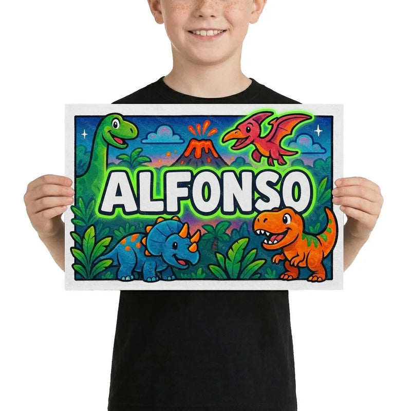 Alfonso Name Art - Dinosaur Adventure personalized wall print for kids