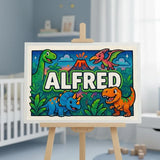 Alfred Name Art - Dinosaur Adventure personalized wall print for kids