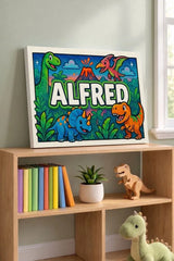 Alfred Name Art - Dinosaur Adventure personalized wall print for kids