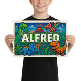 Alfred Name Art - Dinosaur Adventure personalized wall print for kids