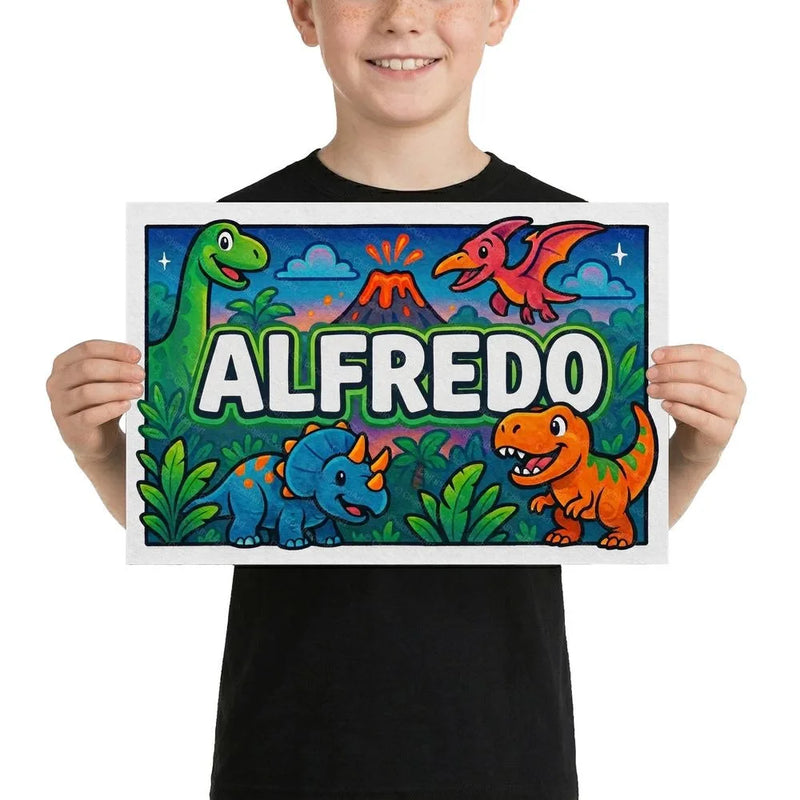 Alfredo Name Art - Dinosaur Adventure personalized wall print for kids