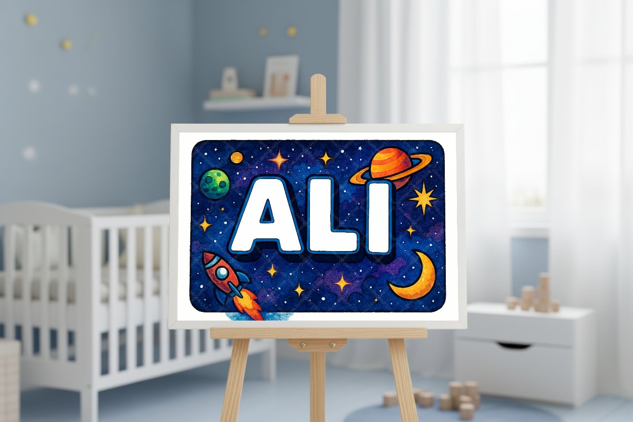 Personalized space nursery art for kids – Ali name print