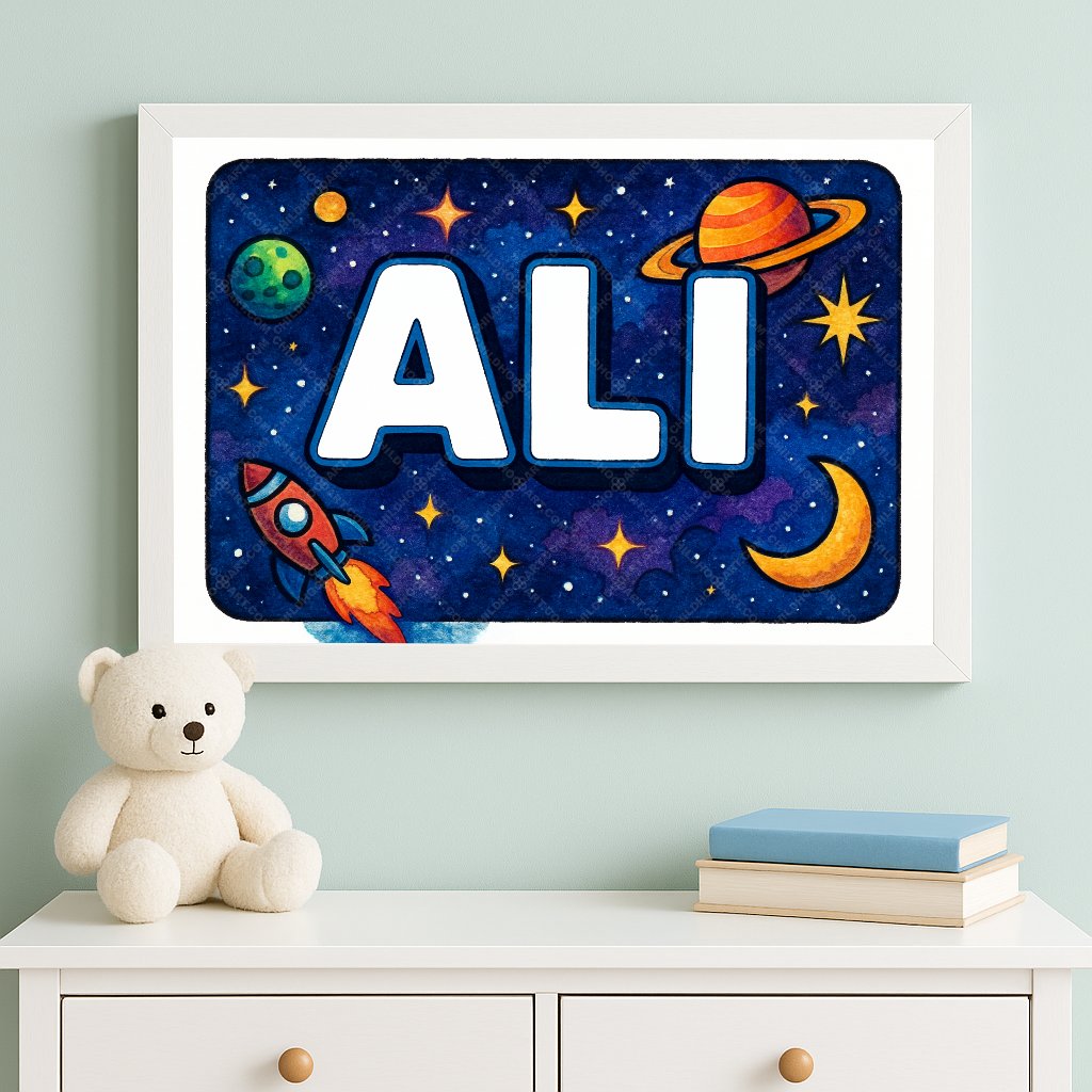Personalized space nursery art for kids – Ali name print