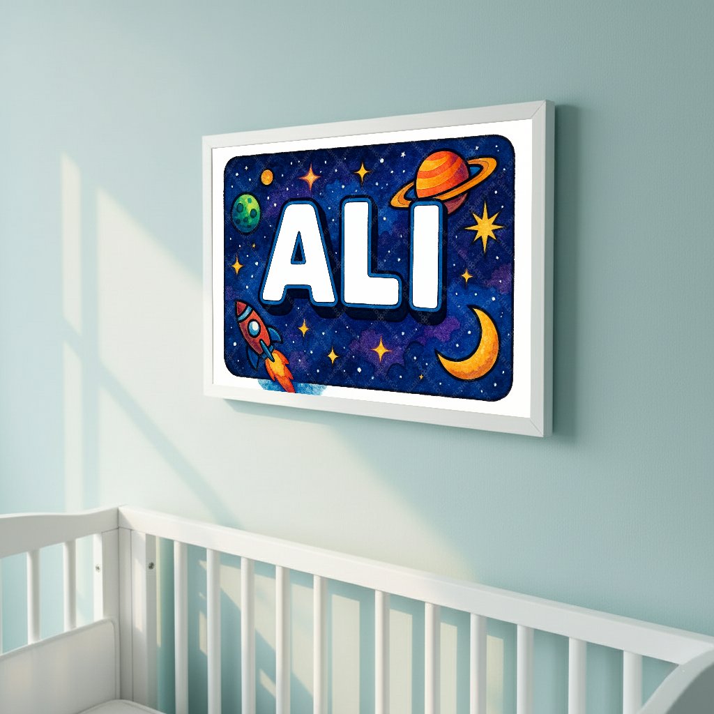 Personalized space nursery art for kids – Ali name print