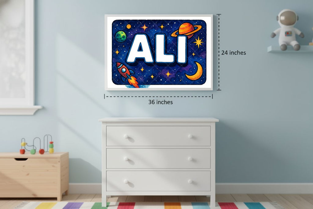 Personalized space nursery art for kids – Ali name print