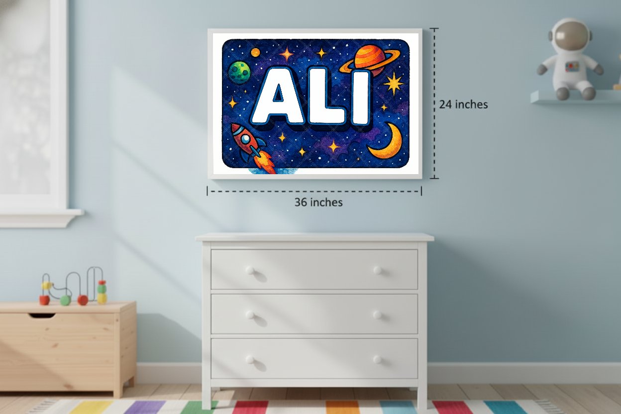 Personalized space nursery art for kids – Ali name print