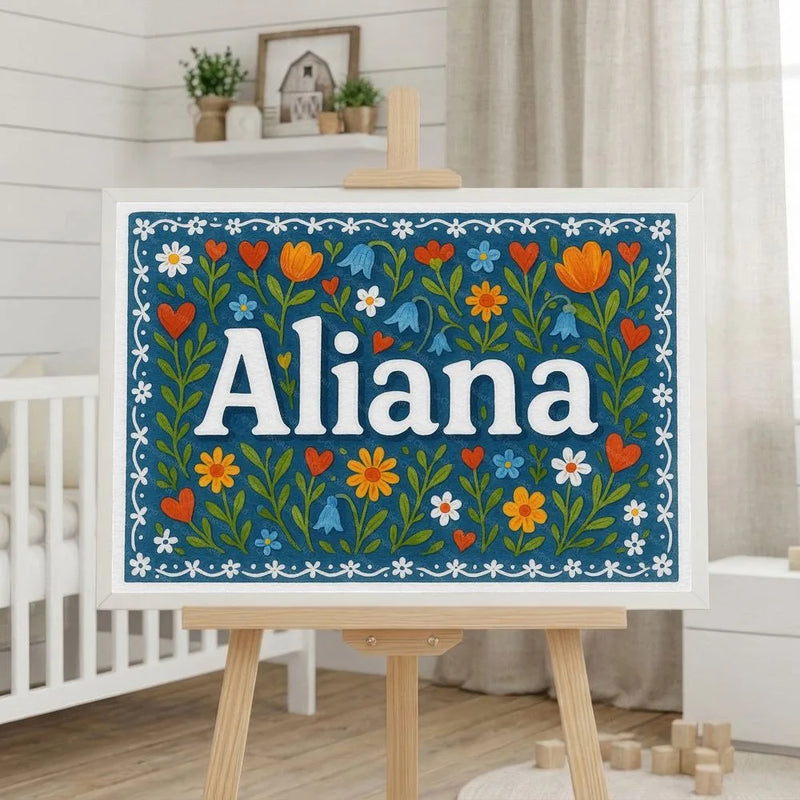 Aliana Name Art - Floral Farmhouse personalized wall print for kids