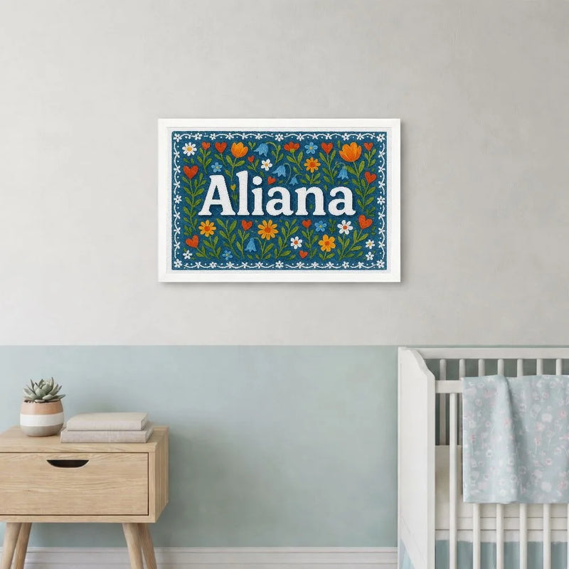 Aliana Name Art - Floral Farmhouse personalized wall print for kids