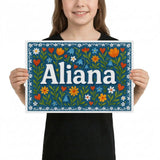 Aliana Name Art - Floral Farmhouse personalized wall print for kids