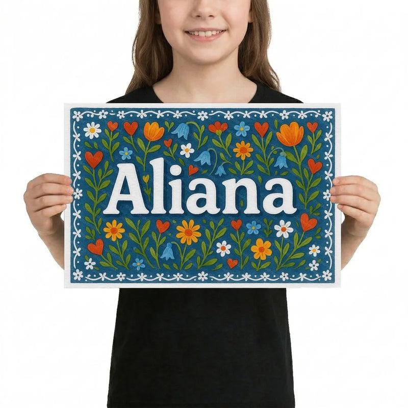 Aliana Name Art - Floral Farmhouse personalized wall print for kids