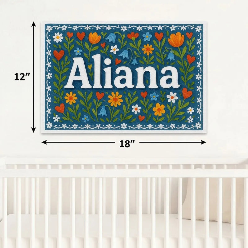 Aliana Name Art - Floral Farmhouse personalized wall print for kids