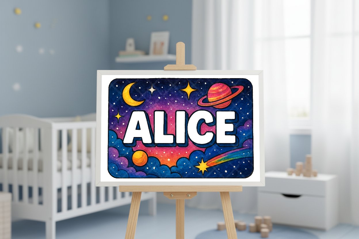 Personalized space nursery art for kids – Alice name print