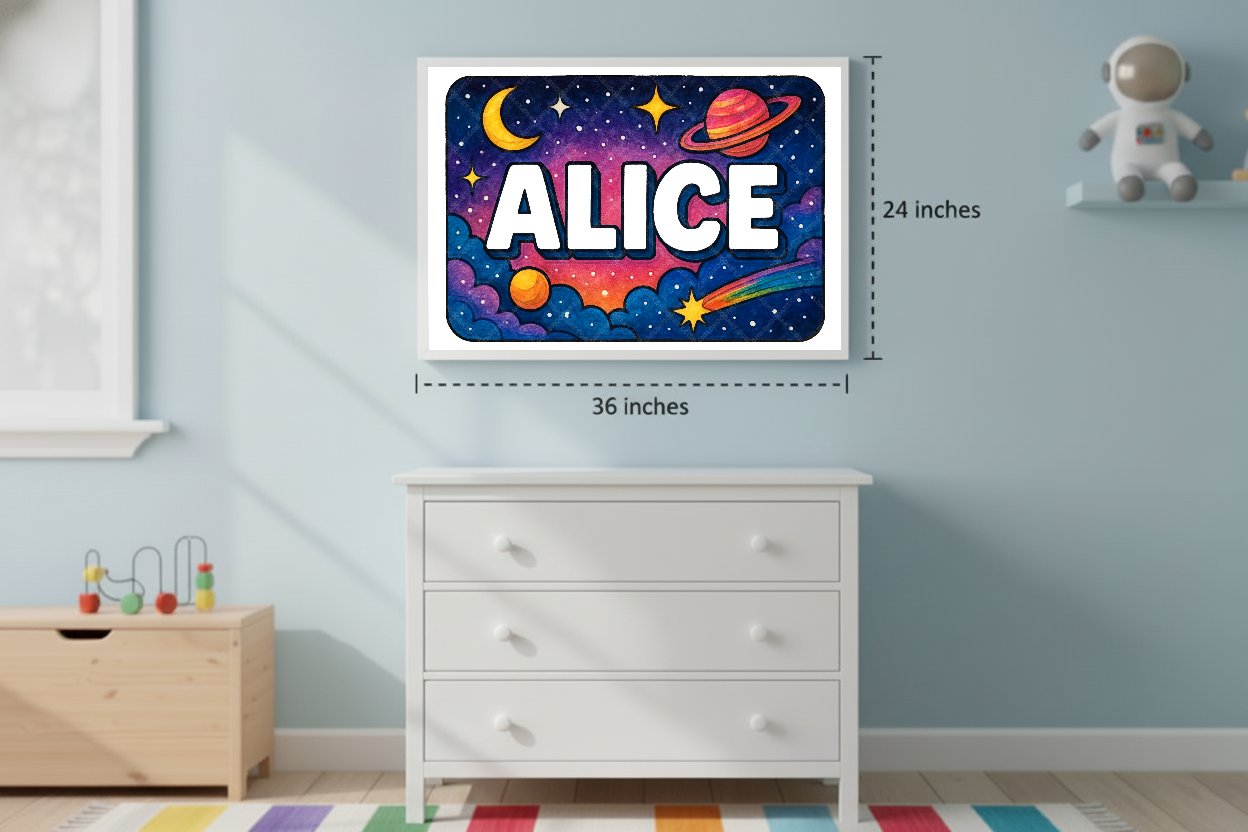 Personalized space nursery art for kids – Alice name print