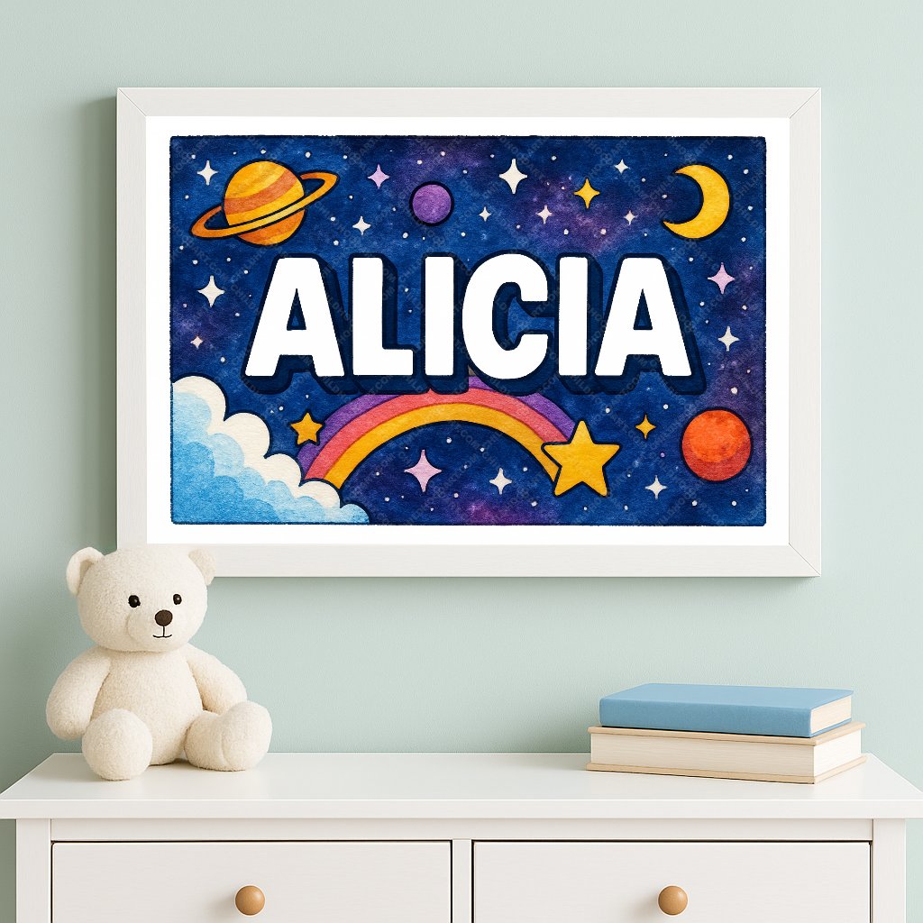 Personalized space nursery art for kids – Alicia name print