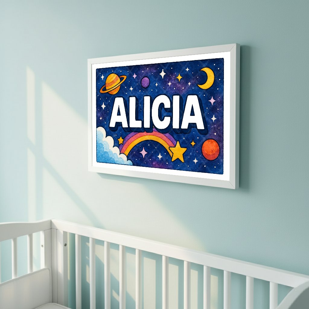 Personalized space nursery art for kids – Alicia name print