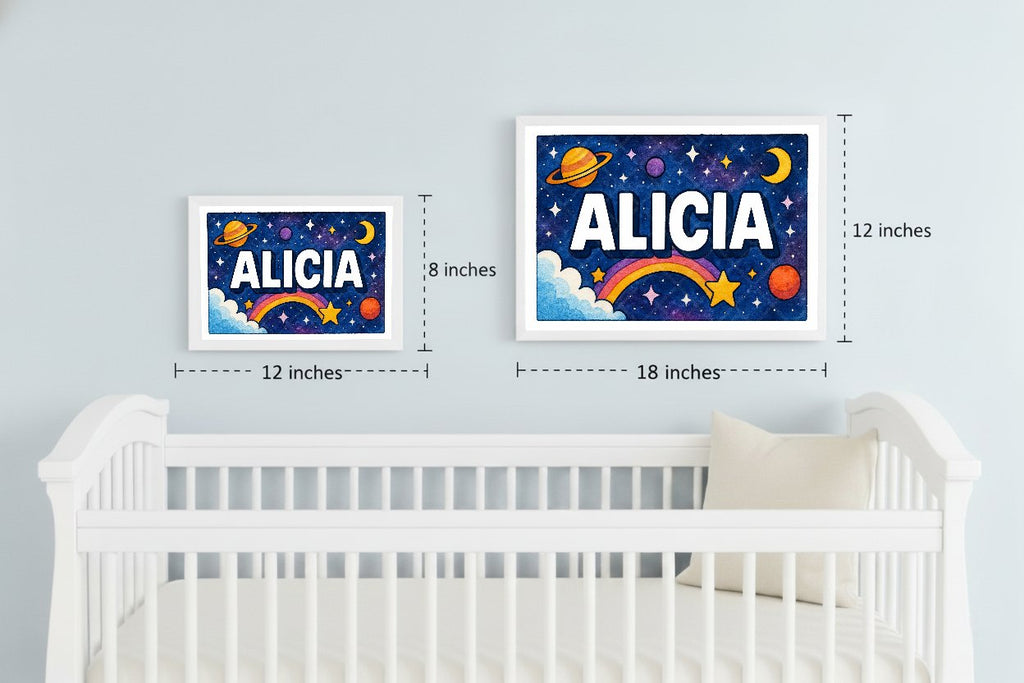 Personalized space nursery art for kids – Alicia name print