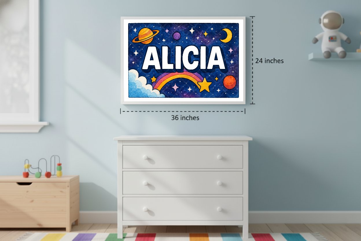 Personalized space nursery art for kids – Alicia name print