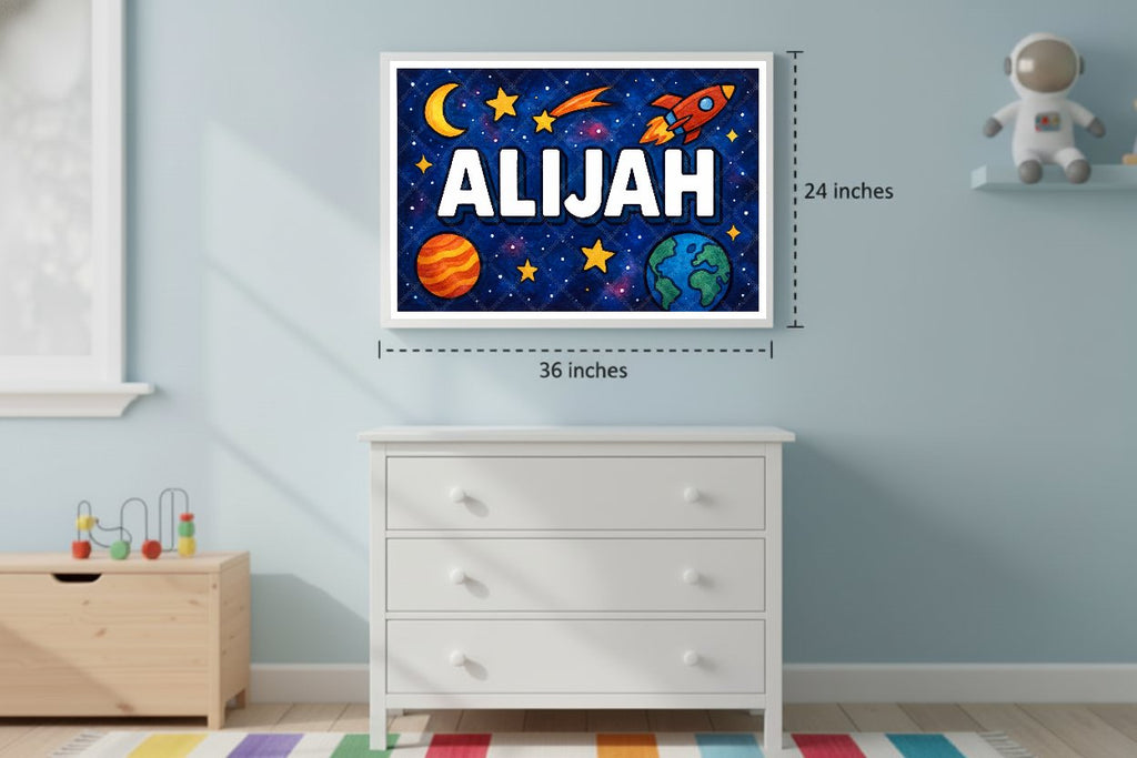 Personalized space nursery art for kids – Alijah name print