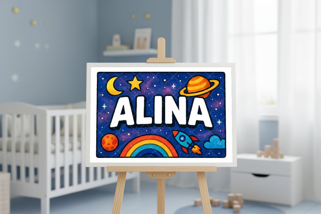 Personalized space nursery art for kids – Alina name print