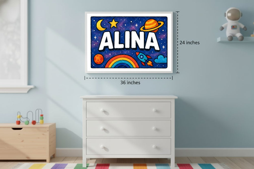 Personalized space nursery art for kids – Alina name print