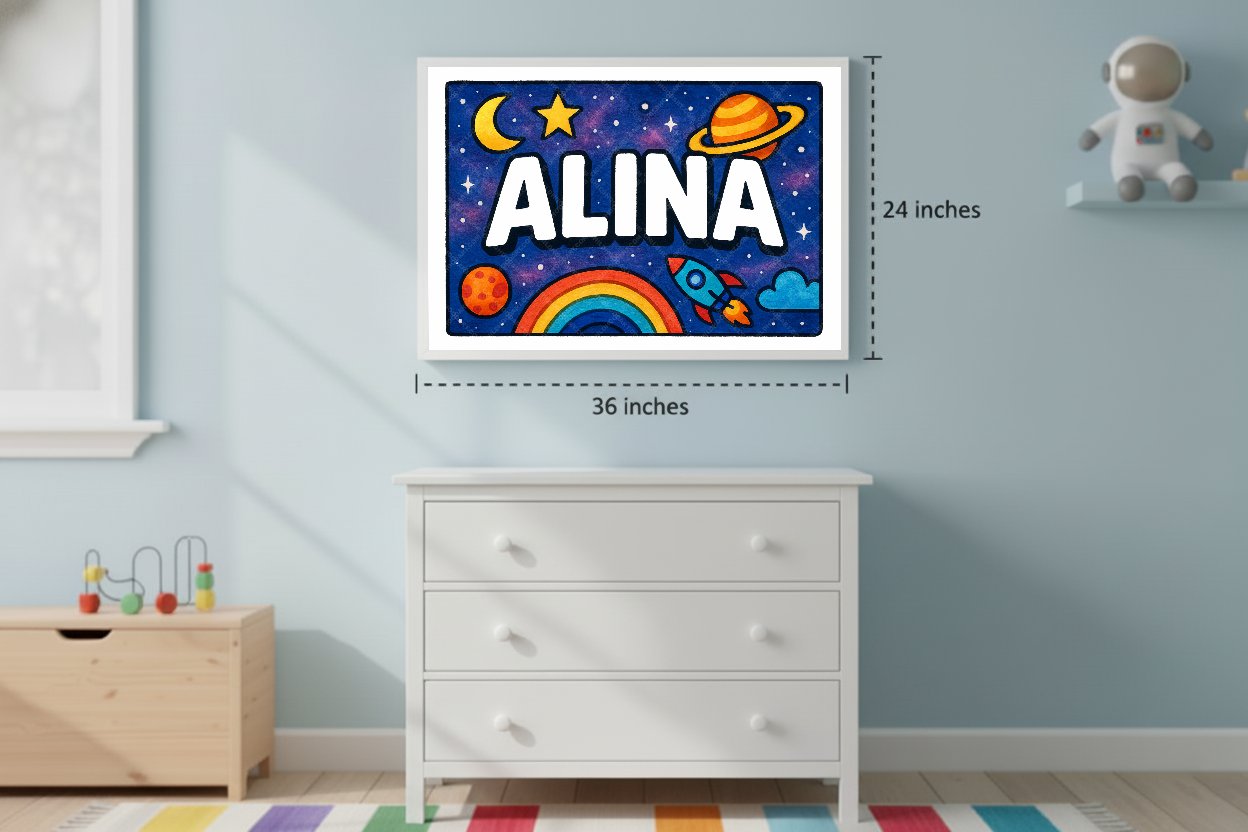 Personalized space nursery art for kids – Alina name print