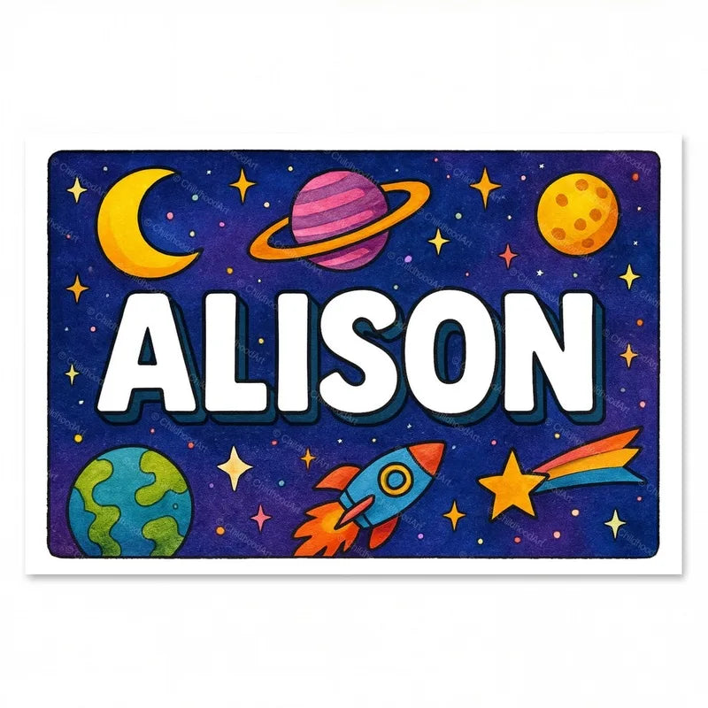 Adventurous personalized space name art for Alison