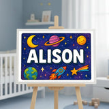 Adventurous personalized space name art for Alison