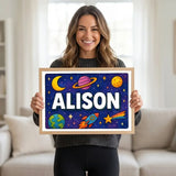 Adventurous personalized space name art for Alison