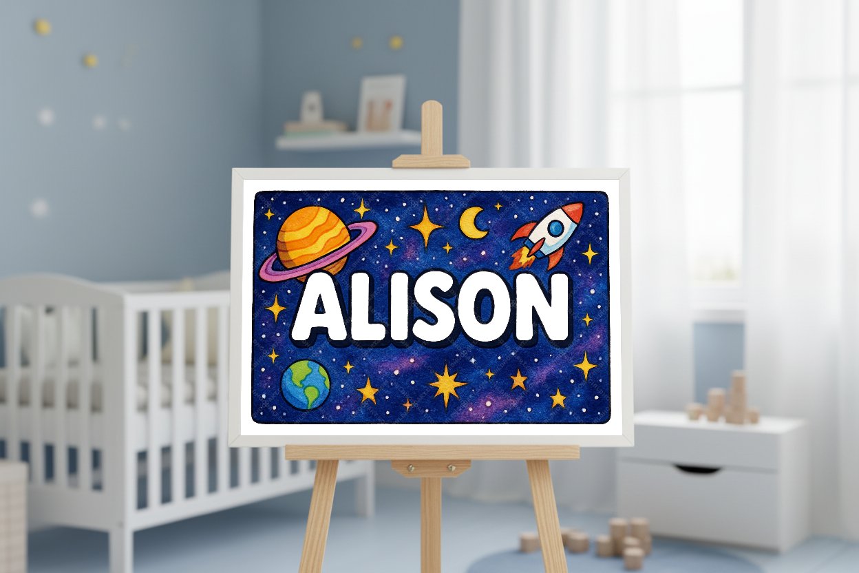 Personalized space nursery art for kids – Alison name print
