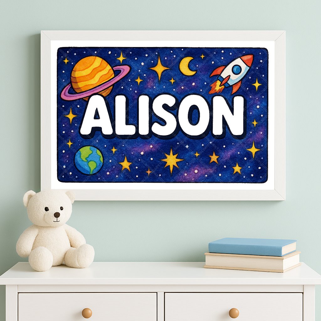 Personalized space nursery art for kids – Alison name print