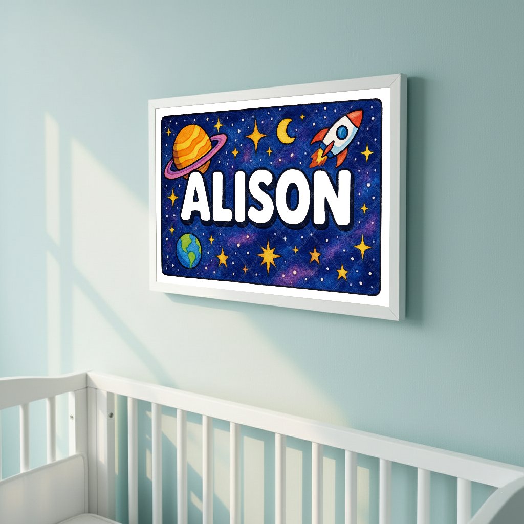 Personalized space nursery art for kids – Alison name print