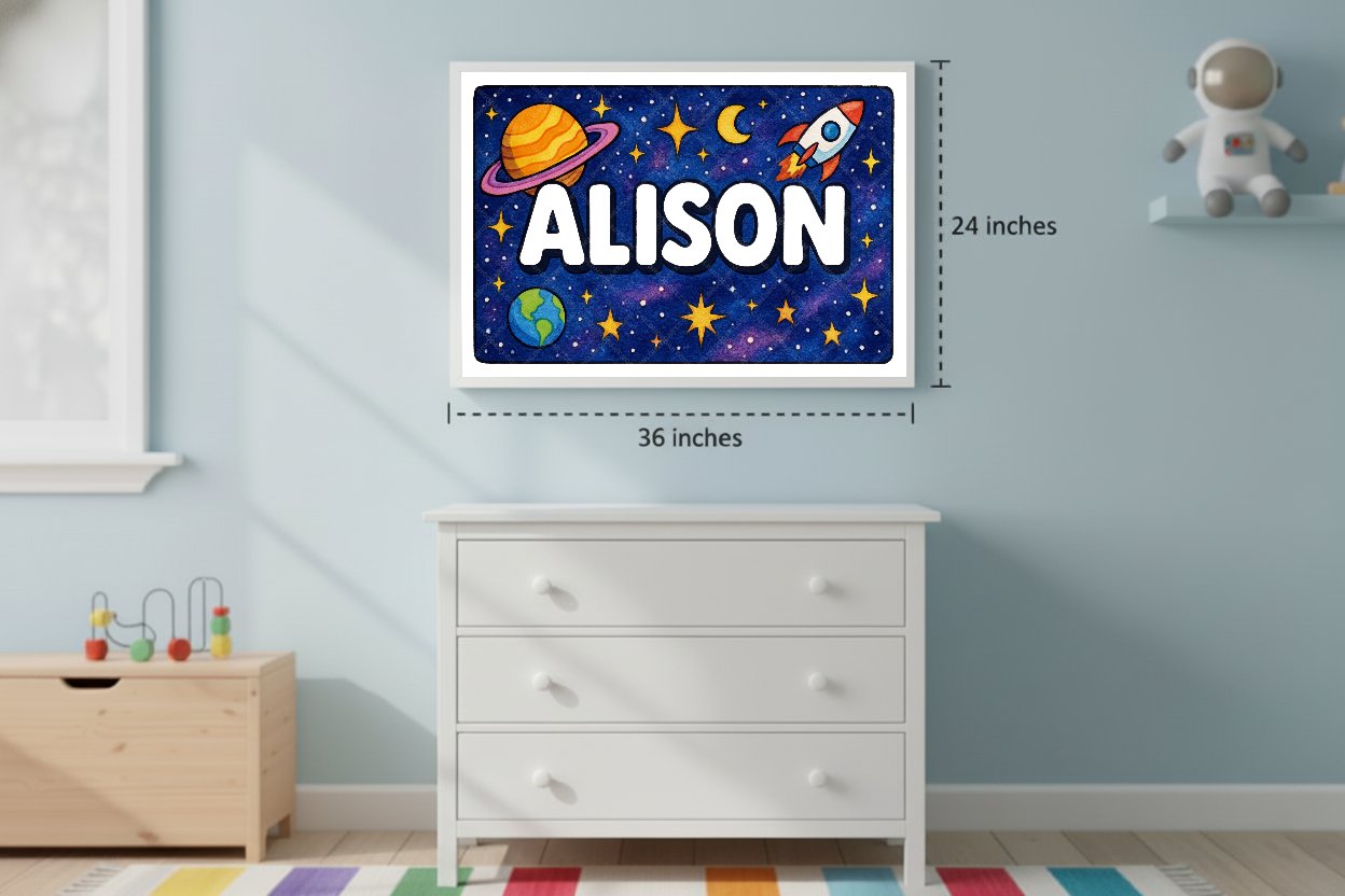 Personalized space nursery art for kids – Alison name print