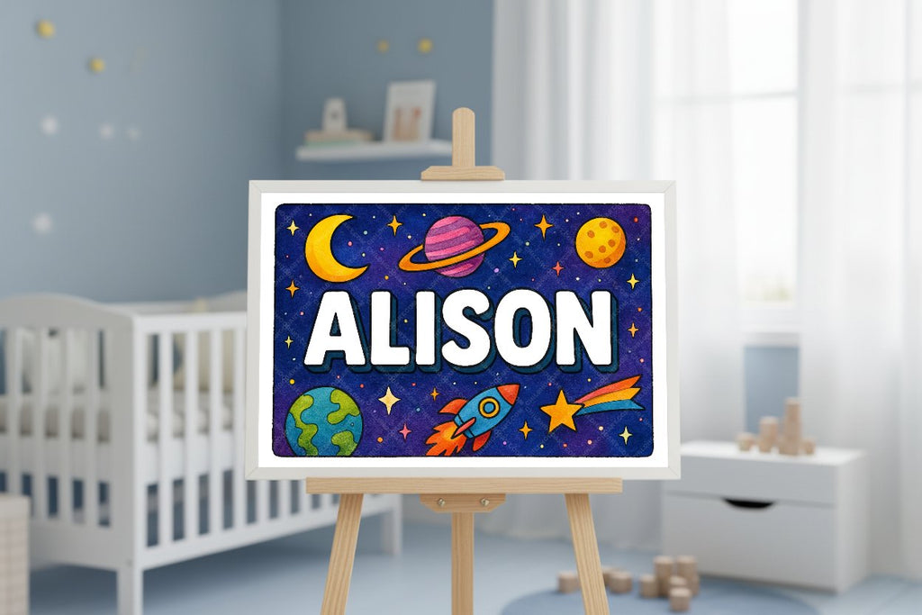 Personalized space nursery art for kids – Alison name print