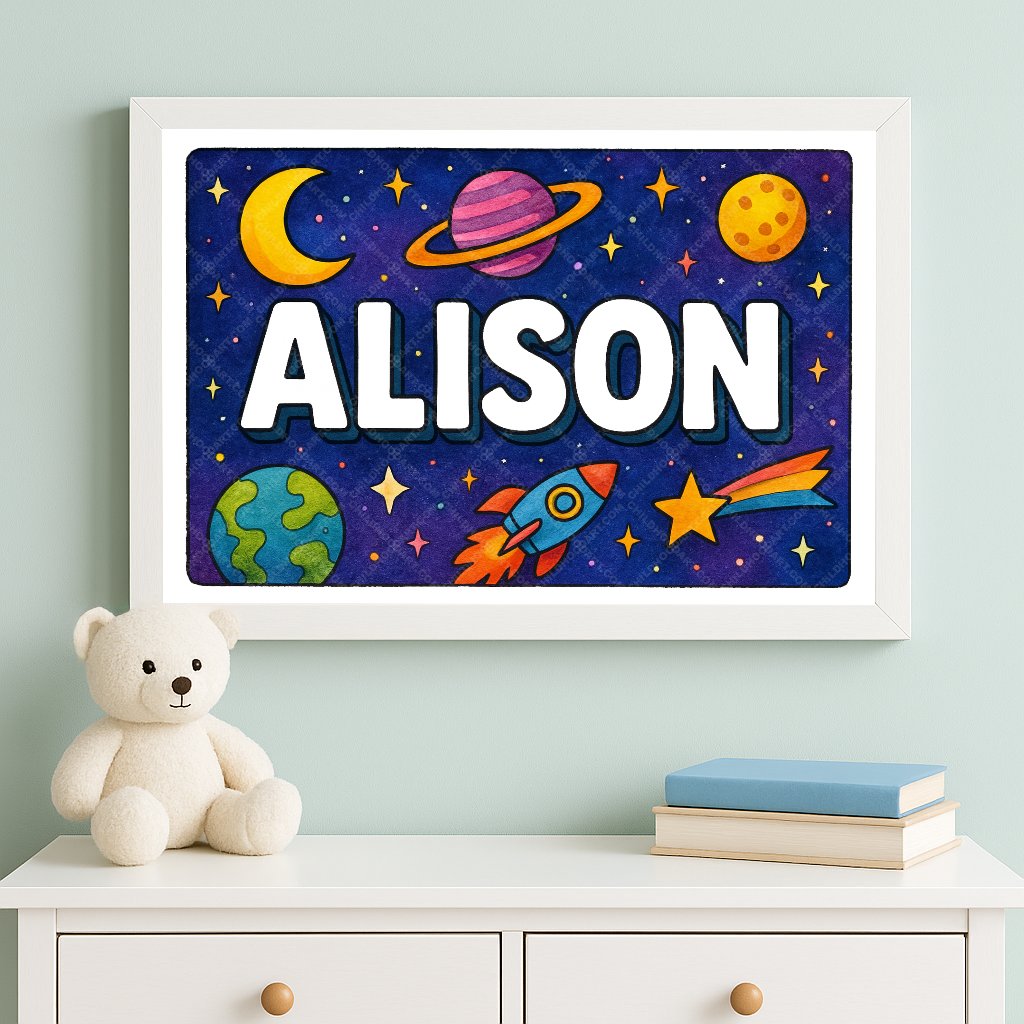 Personalized space nursery art for kids – Alison name print