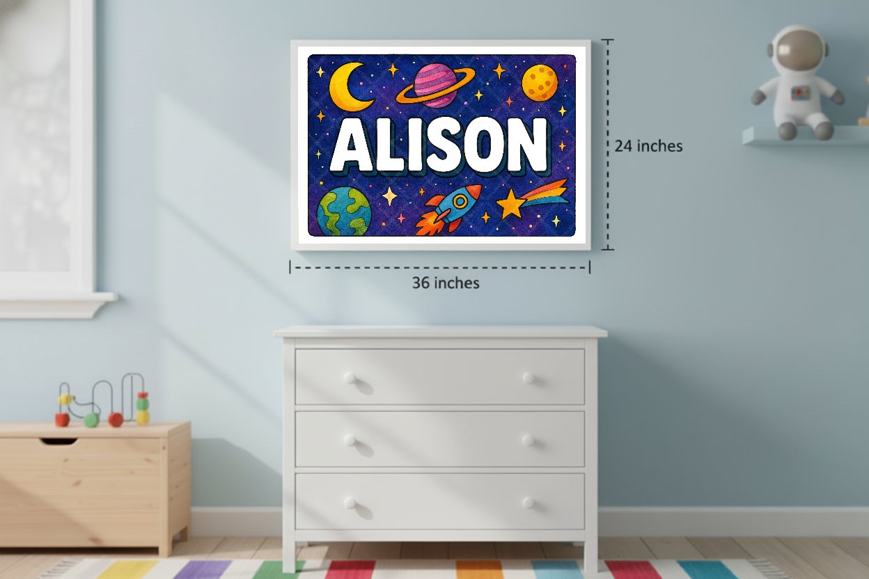 Personalized space nursery art for kids – Alison name print
