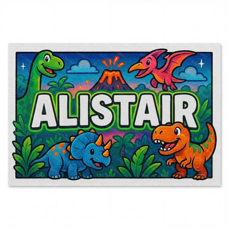 Alistair Name Art - Dinosaur Adventure personalized wall print for kids