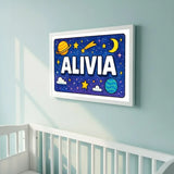 Adventurous personalized space name art for Alivia