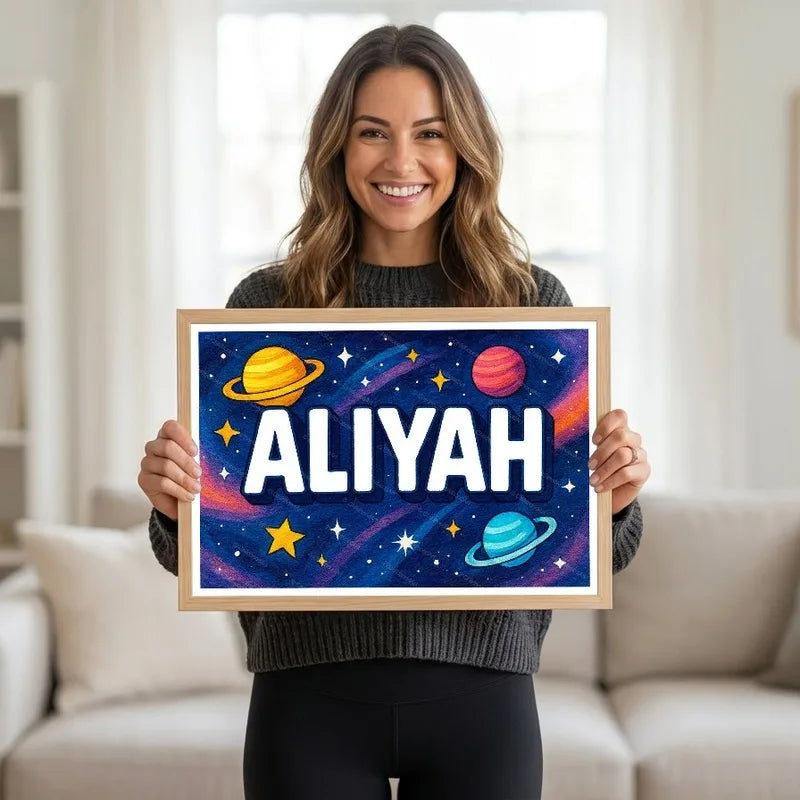 Adventurous personalized space name art for Aliyah