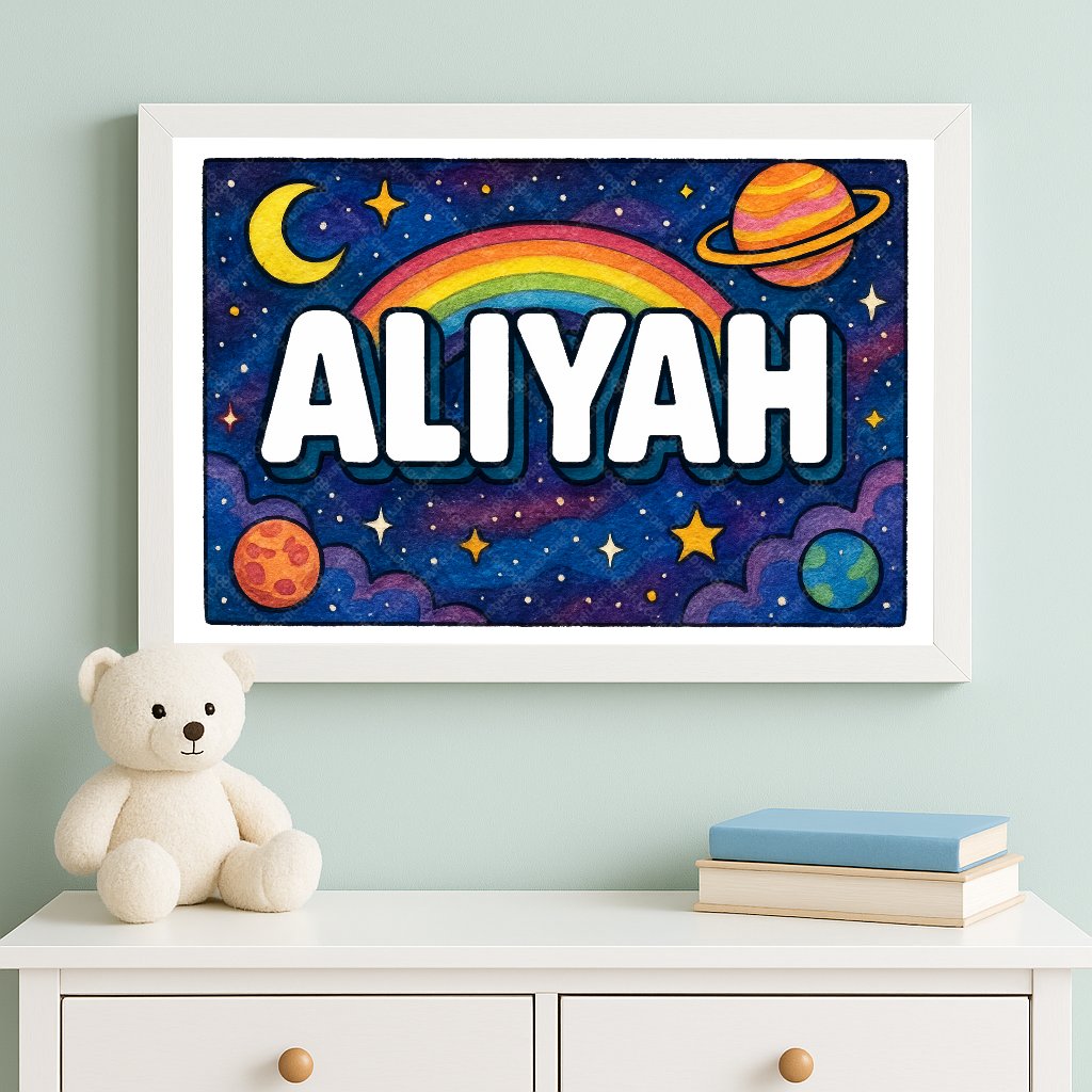 Personalized space nursery art for kids – Aliyah name print