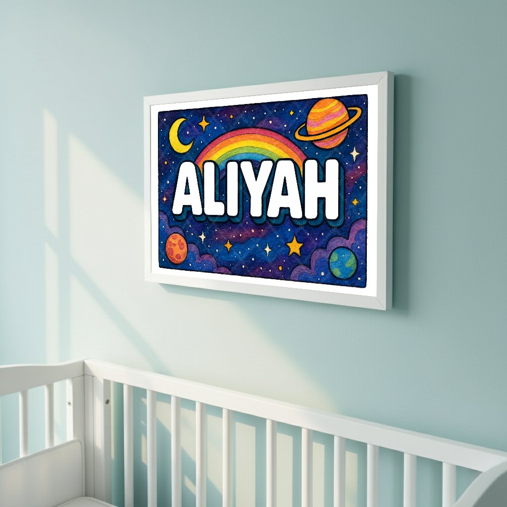 Personalized space nursery art for kids – Aliyah name print