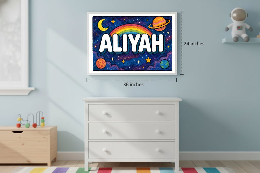 Personalized space nursery art for kids – Aliyah name print